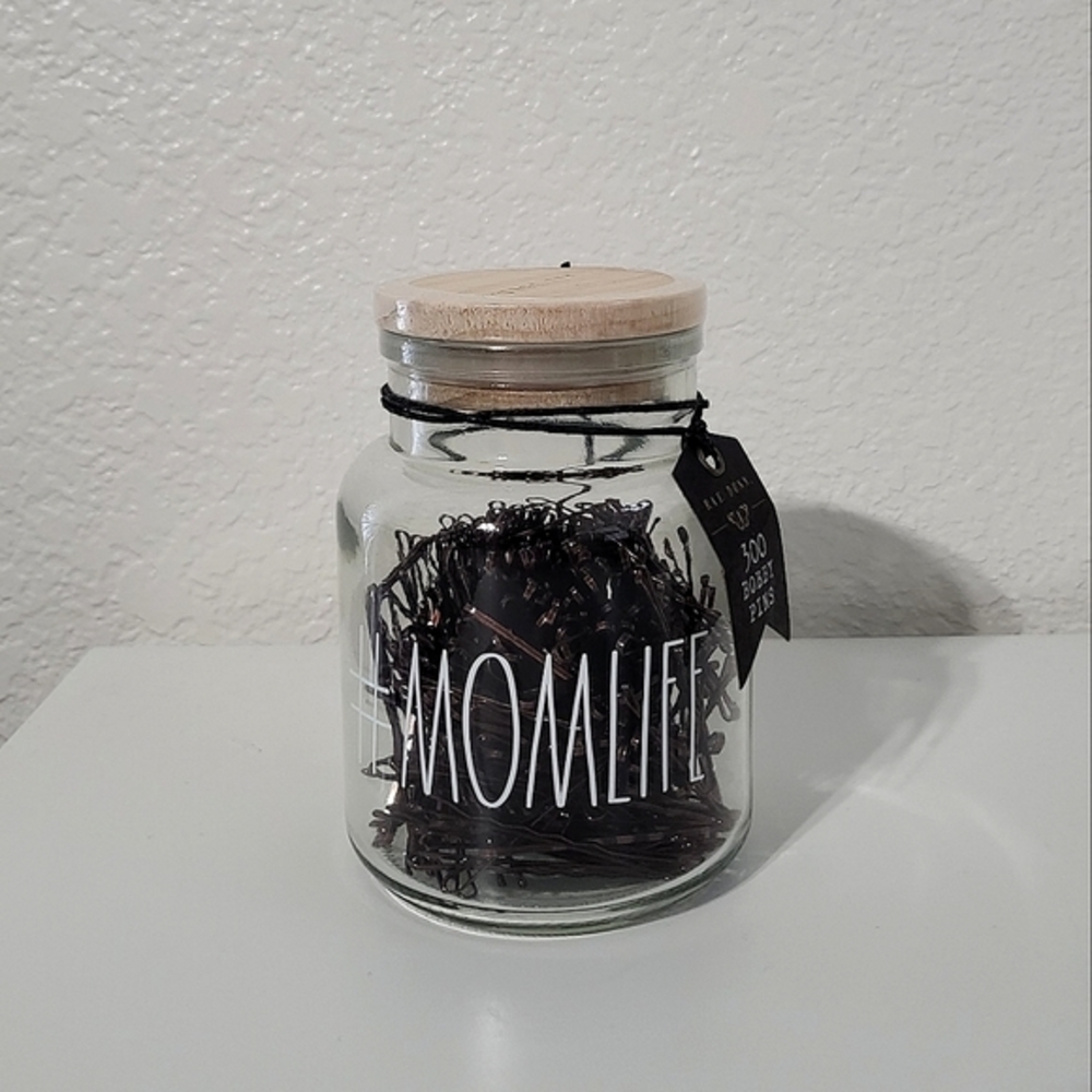 Rae Dunn #MOMLIFE 300pcs. Bobby Pins In A Clear Glass‎ Container